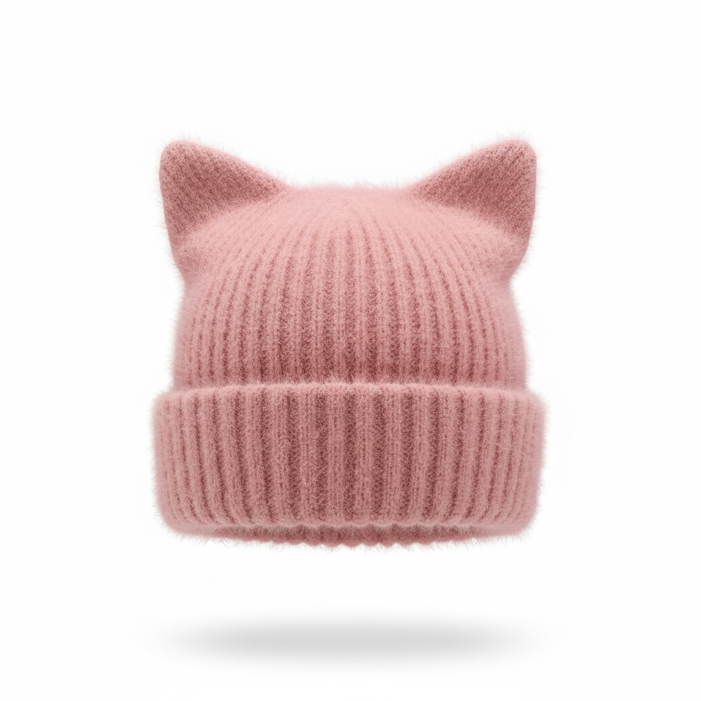 Cat Ear Beanie — Embroidered Skater Things Black & White