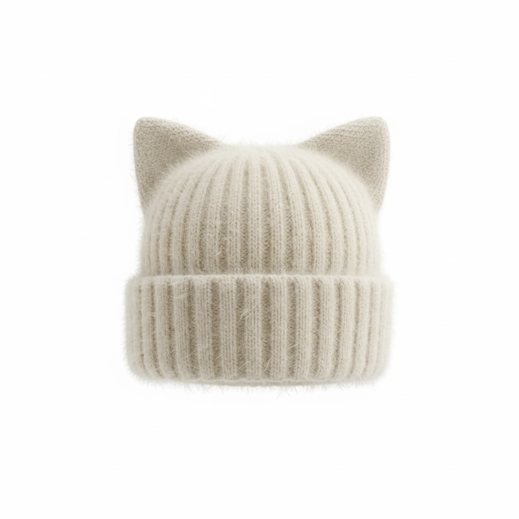 Cat Ear Beanie — Embroidered Skater Things Black & White