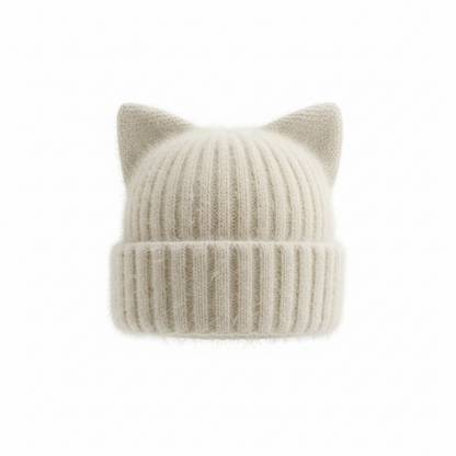 Cat Ear Beanie — Embroidered Skater Things Black & White