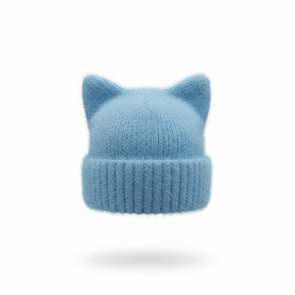 Cat Ear Beanie — Embroidered Skater Things Black & White