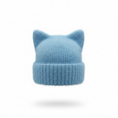Cat Ear Beanie — Embroidered Skater Things Black & White