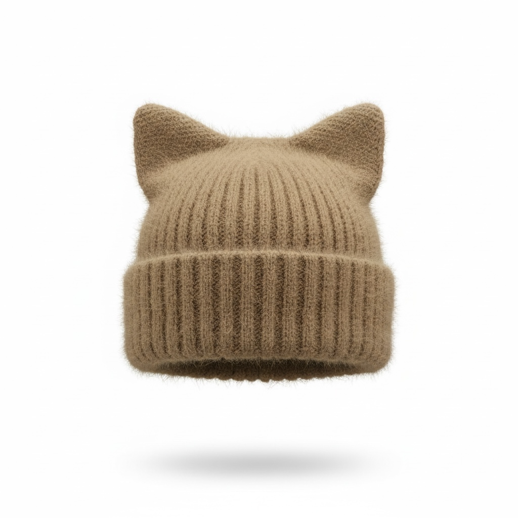 Cat Ear Beanie — Embroidered Skater Things Black & White