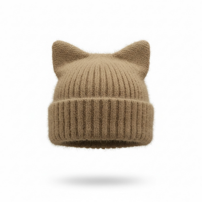 Cat Ear Beanie — Embroidered Skater Things Black & White