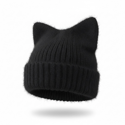 Cat Ear Beanie — Embroidered Skater Things Black & White